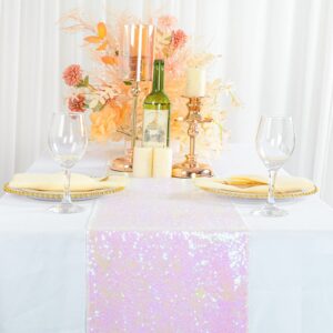 shinybeauty sequin table runner 108 inches long pack of 5 iridescent sequin table runner christmas decor glitter runner tablecloth hemstitch table runners for baby shower(12x108 x5pcs)