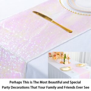 ShinyBeauty Sequin Table Runner 108 Inches Long Pack of 5 Iridescent Sequin Table Runner Christmas Decor Glitter Runner Tablecloth Hemstitch Table Runners for Baby Shower(12x108 x5pcs)