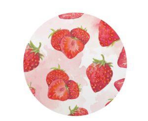 pink strawberry round area rug spa mat runner, non-slip & absorbent accent rug, washable chair mat for vanity bathtub shower entryway patio porch 24" diameter