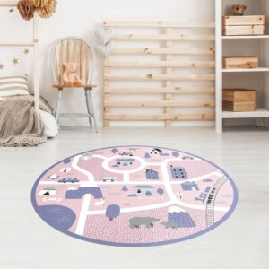 Pink Strawberry Round Area Rug Spa Mat Runner, Non-Slip & Absorbent Accent Rug, Washable Chair Mat for Vanity Bathtub Shower Entryway Patio Porch 24" Diameter