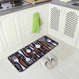 Aslsiy Kitchen Rug Cutlery Utensil Fork Knife Area Rug Spoon Floor Comfort Mats Welcome Mat for Bedroom Living Room Doormats Home Decor 39" X 20"