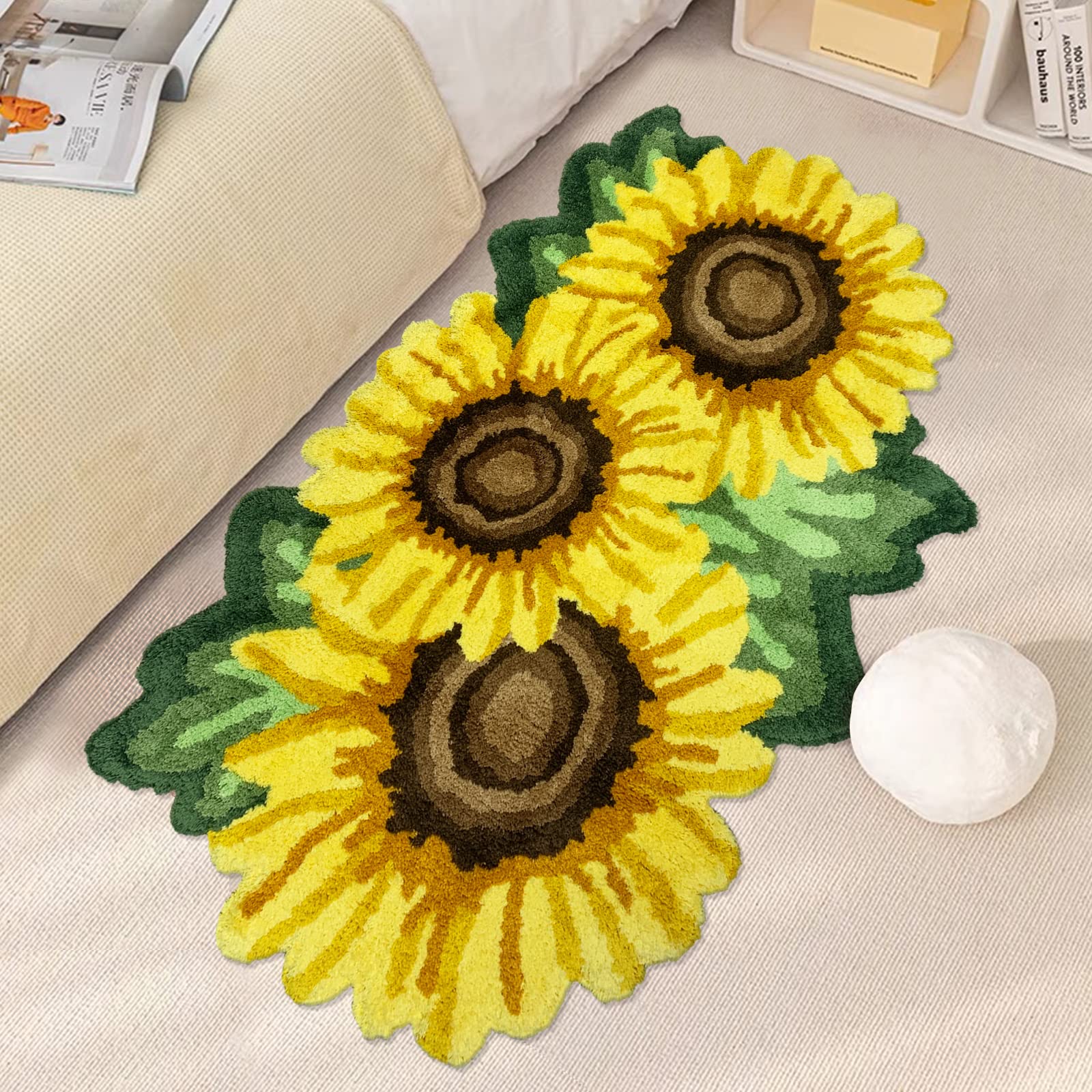 USTIDE Sunflower Area Rug, Rustic Flower Doormat Cute Rug for Bathroom Kitchen, Handmade Rug Washable Floral Mat (27.5''X37.4'')