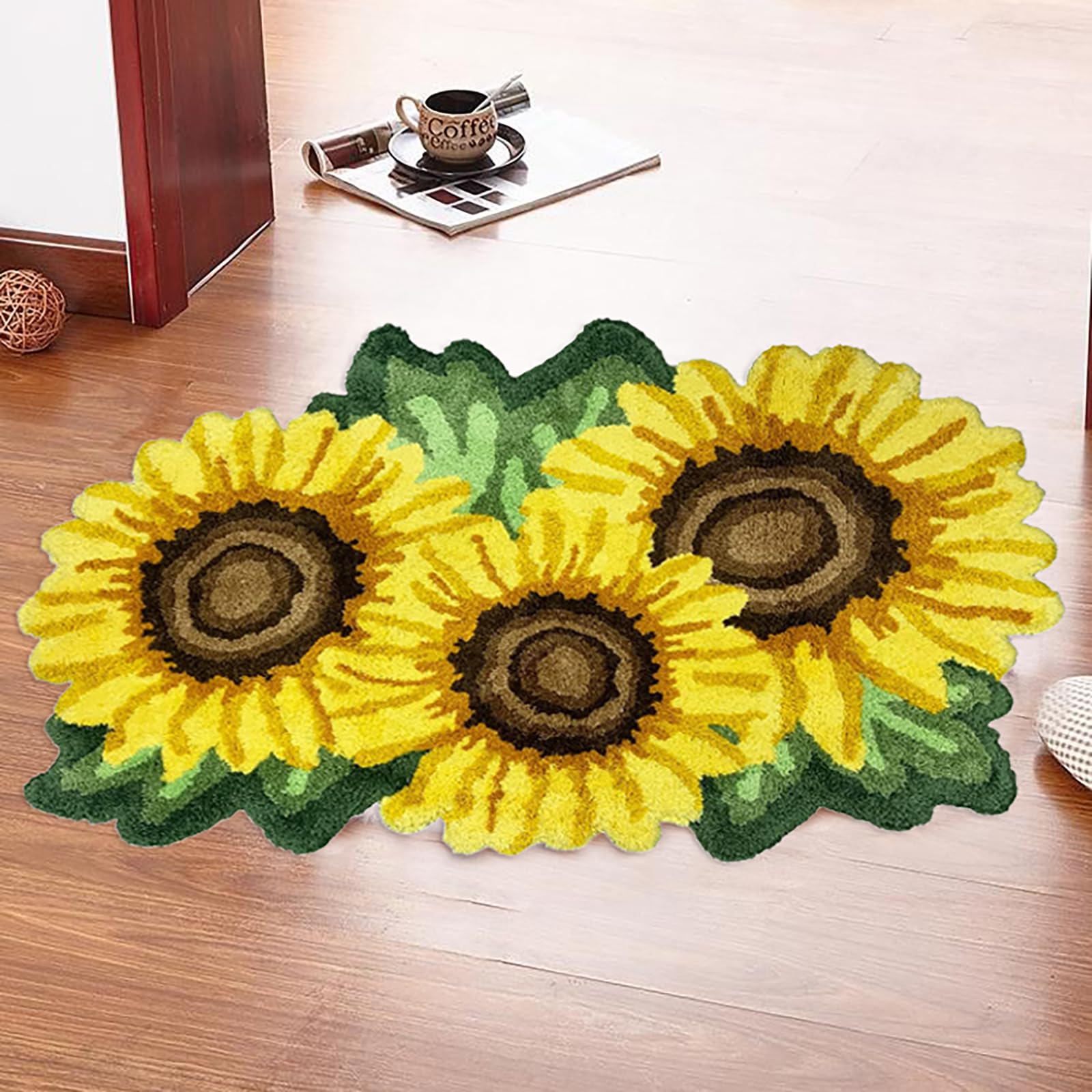 USTIDE Sunflower Area Rug, Rustic Flower Doormat Cute Rug for Bathroom Kitchen, Handmade Rug Washable Floral Mat (27.5''X37.4'')