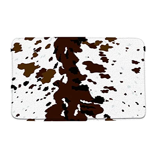 VPUPCN Cow Print Bath Mat Brown Black Cowhide Rustic Funny Farmhouse Animal Skin Spots Creative Microfiber Memory Foam Bathroom Rug Doormat Kitchen Toilet Floor Rug