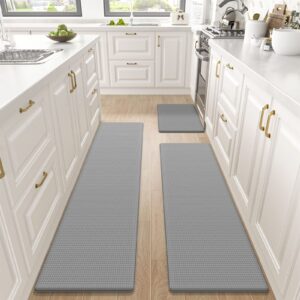 DEXI Kitchen Rugs and Mats Cushioned Anti Fatigue Comfort Runner Mats for Floor Rugs Waterproof Standing Rugs Set of 3,17"x29"+17"x59"+17"x79" Grey