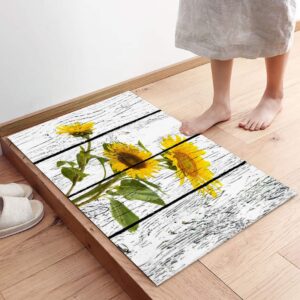 Door Mat for Bedroom Decor, Sunflowers on Wood Floor Mats, Holiday Rugs for Living Room, Absorbent Non-Slip Bathroom Rugs Home Decor Kitchen Mat Area Rug 18x30 Inch