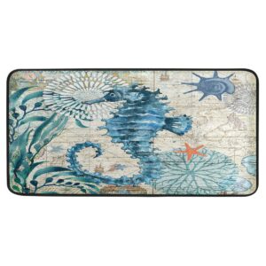 kitchen rugs watercolor blue seahorse design non-slip soft kitchen mats bath rug runner doormats carpet for home decor, 39" x 20"