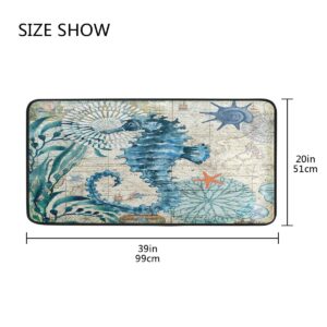 Kitchen Rugs Watercolor Blue Seahorse Design Non-Slip Soft Kitchen Mats Bath Rug Runner Doormats Carpet for Home Decor, 39" X 20"