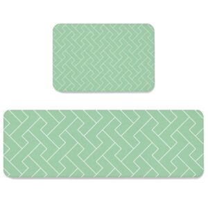 hellowink kitchen mat set of 2 anti-fatigue kitchen rug, mint green non-slip kitchen mats and rugs, kitchen doormat runner rug for floor home office sink laundry, geometric
