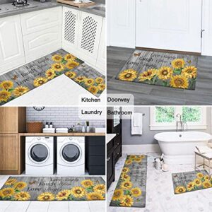 Sunflower Kitchen Rugs and Mats 2 Pieces Sunflower Rugs Set for Kitchen Rug Retro Sunflower Kitchen Rugs Sets Non-Slip Floor Mat Doormat Runner Rug for Kitchen, Laundry, Living Room, Front Door