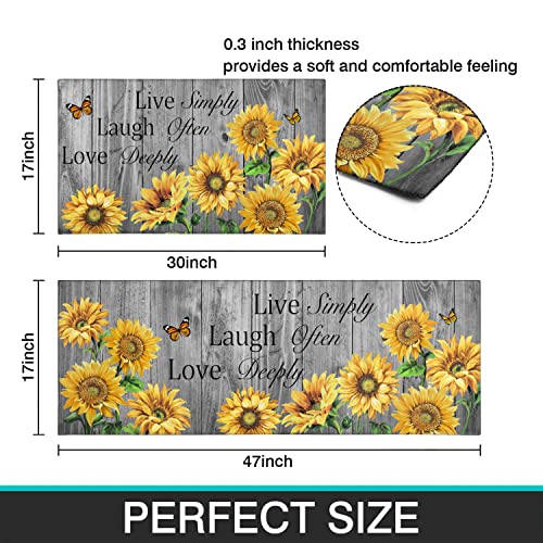 Sunflower Kitchen Rugs and Mats 2 Pieces Sunflower Rugs Set for Kitchen Rug Retro Sunflower Kitchen Rugs Sets Non-Slip Floor Mat Doormat Runner Rug for Kitchen, Laundry, Living Room, Front Door