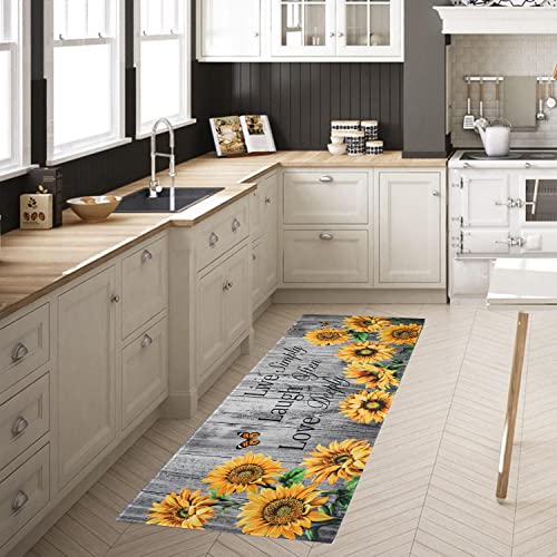 Sunflower Kitchen Rugs and Mats 2 Pieces Sunflower Rugs Set for Kitchen Rug Retro Sunflower Kitchen Rugs Sets Non-Slip Floor Mat Doormat Runner Rug for Kitchen, Laundry, Living Room, Front Door