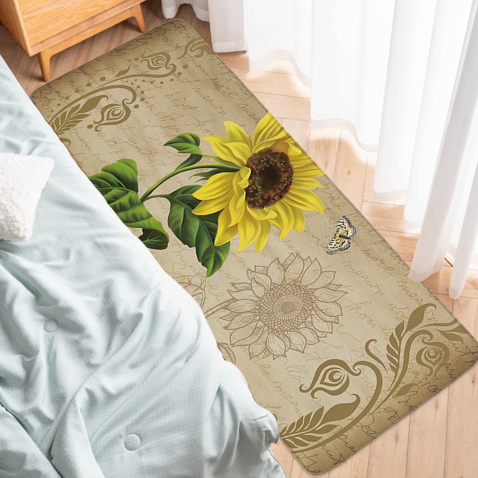 LooPoP Kitchen Rugs and Mats Non Skid Washable Sets Sunflower Anti Fatigue 2 Piece Set Non Skid Waterproof Standing Rugs Spring Flowers Farmhouse