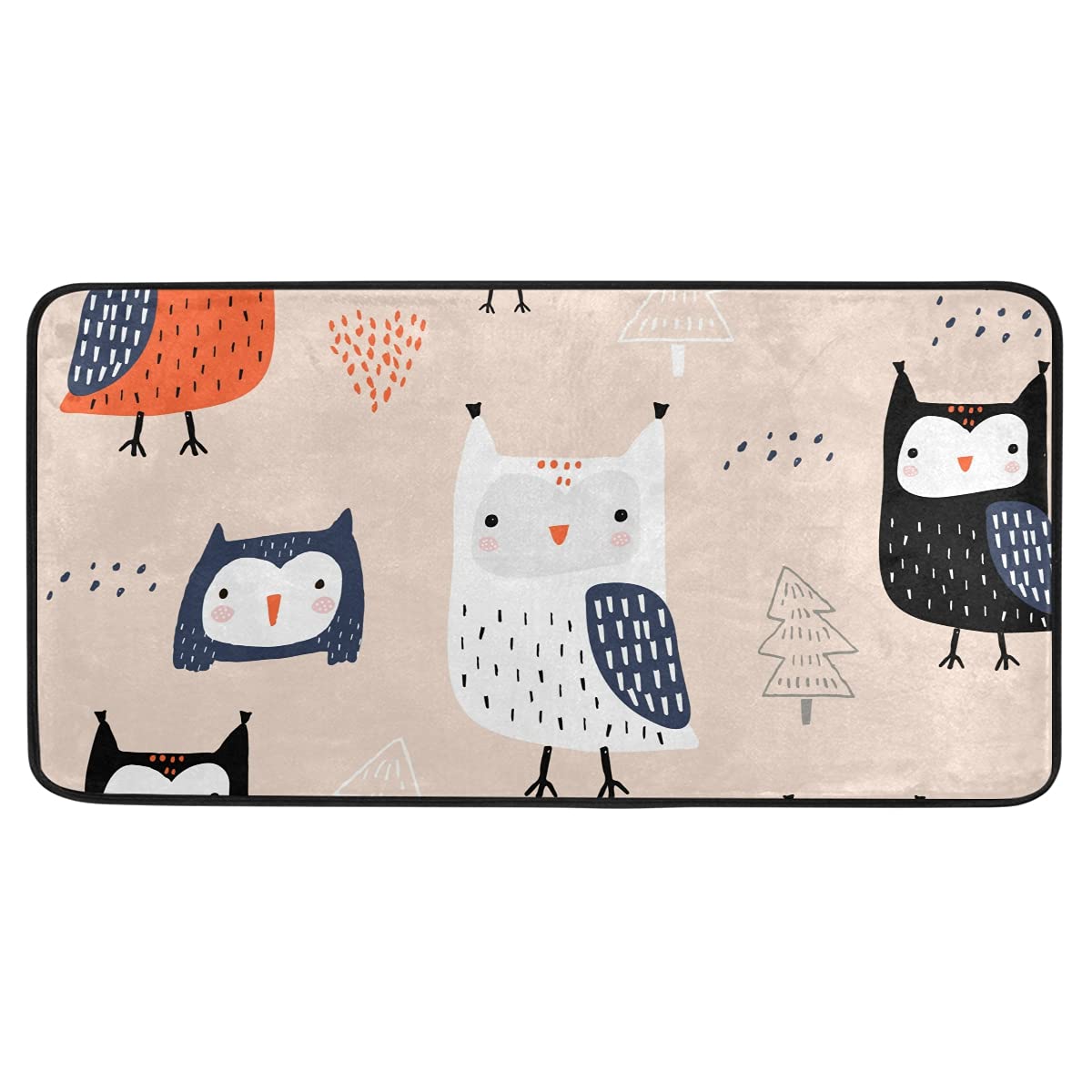 Floor Mat Funny Owl Birds Kitchen Rugs Washable Non-Slip Runner Rugs Absorbent Doormat for Bedroom Bathroom Kids Room Indoor Entryway 39x20in