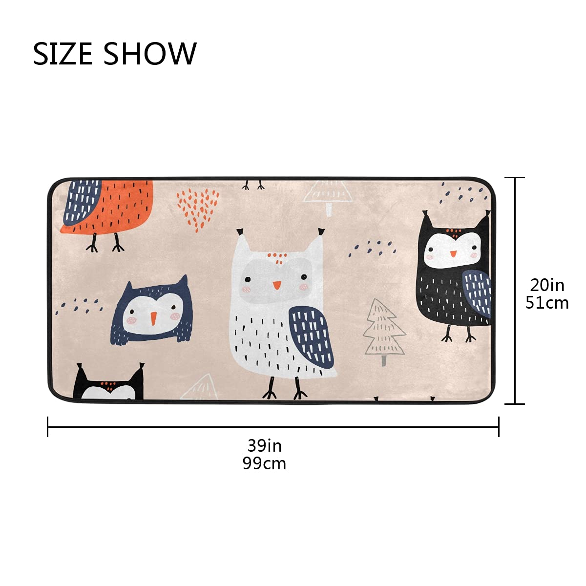 Floor Mat Funny Owl Birds Kitchen Rugs Washable Non-Slip Runner Rugs Absorbent Doormat for Bedroom Bathroom Kids Room Indoor Entryway 39x20in