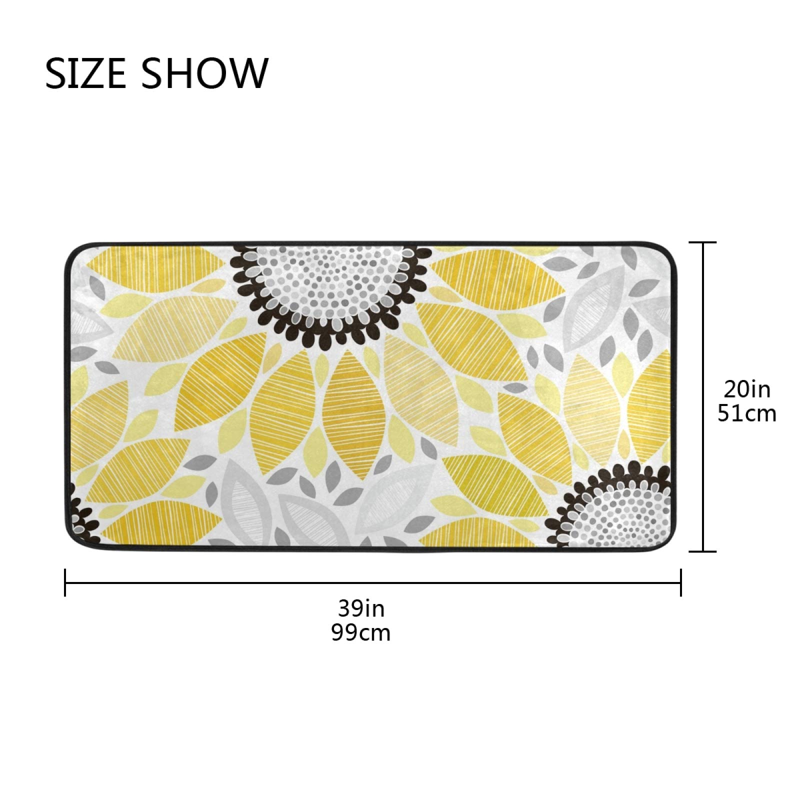 Kitchen Mat Abstract Floral Sunflowers Kitchen Rug Mat Anti-Fatigue Comfort Floor Mat Non Slip Oil Stain Resistant Easy to Clean Kitchen Rug Bath Rug Carpet for Indoor Outdoor Doormat