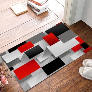 door mat for bedroom decor, white grey black red modern abstract art geometric floor mats, holiday rugs for living room, absorbent non-slip bathroom rugs home decor kitchen mat area rug 18x30 inch
