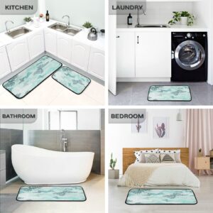 Kigai Kitchen Rugs 2 Piece Waterproof Non Slip Kitchen Mat Butterfly Teal Kitchen Rug Set for Sink Office Kitchen Cafe, 19.7"x47.2"+19.7"x27.6"