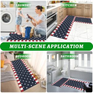 LooPoP Independence Day 4th of July Kitchen Mats for Floor Cushioned Anti Fatigue 2 Piece Set Kitchen Runner Rugs Non Skid Washable American Flag Red White and Blue