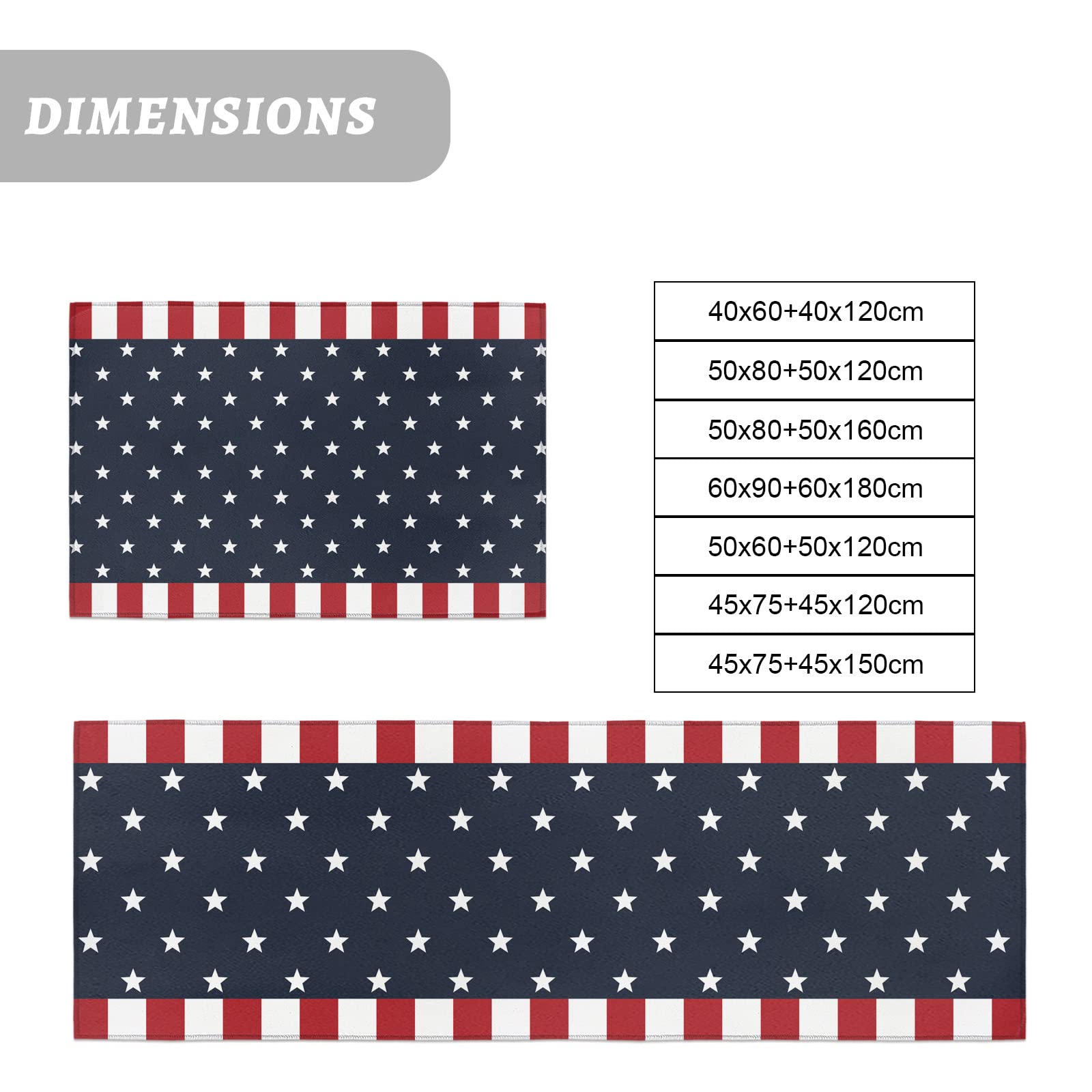 LooPoP Independence Day 4th of July Kitchen Mats for Floor Cushioned Anti Fatigue 2 Piece Set Kitchen Runner Rugs Non Skid Washable American Flag Red White and Blue