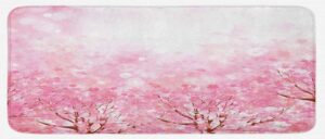 ambesonne pale pink kitchen mat, japanese cherry blossom sakura tree with romantic influence nature theme, plush decorative kitchen mat with non slip backing, 47" x 19", baby pink