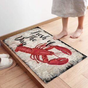 Kitchen Rugs, Red Lobster Seafood Fresh of The Day Vintage Wood Board Plank Non Slip Runner Rug Mat for Floor, Kitchen, Bedside, Sink, Office, Laundry, Set of 2