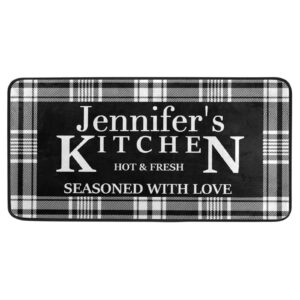 white buffalo plaid custom kitchen rugs non slip kitchen floor mats cushioned personalized kitchen mats and rugs anti fatigue mats for bathroom laundry room standing home - 39x20 in seasoned love