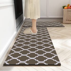 kitchen anti fatigue floor mats and rugs cushioned for kitchen floor non skid washable non slip waterproof standing mat (brown, 17.7*27.6)