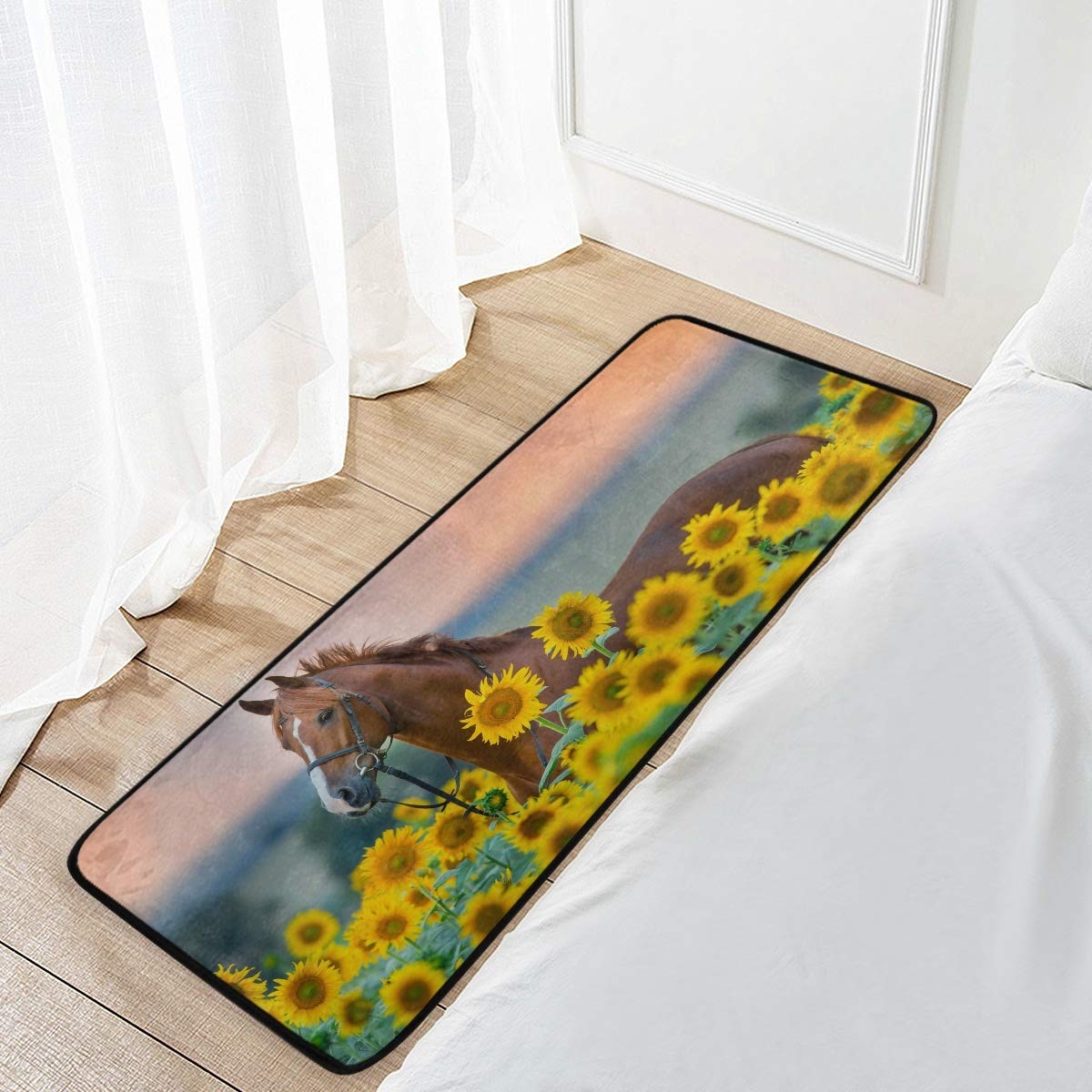 Sunflower Horse Absorbent Kitchen Mat Rugs Non-Slip 39x20 Inch Stallion Doormat Runner Rectangle Soft Floor Mat for Parlor Bathroom Home Decor