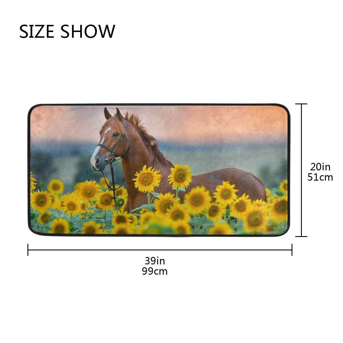 Sunflower Horse Absorbent Kitchen Mat Rugs Non-Slip 39x20 Inch Stallion Doormat Runner Rectangle Soft Floor Mat for Parlor Bathroom Home Decor