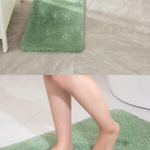 MIULEE 2pc 16''x24'' Bath Mats and 24''x44'' Runner Rugs, Non Slip Shaggy Absorbent Bathroom Rugs Set 3 Pieces, Green