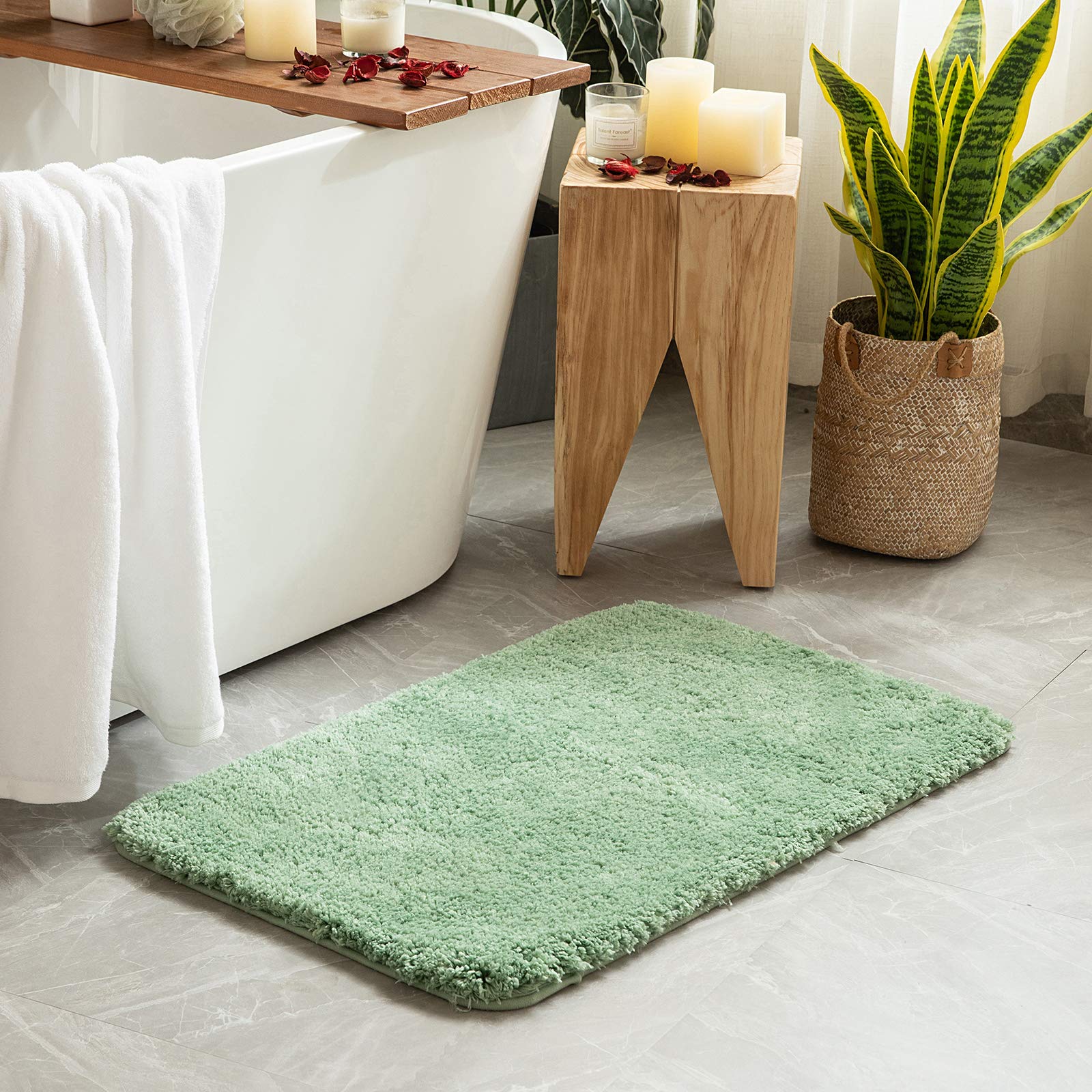 MIULEE 2pc 16''x24'' Bath Mats and 24''x44'' Runner Rugs, Non Slip Shaggy Absorbent Bathroom Rugs Set 3 Pieces, Green