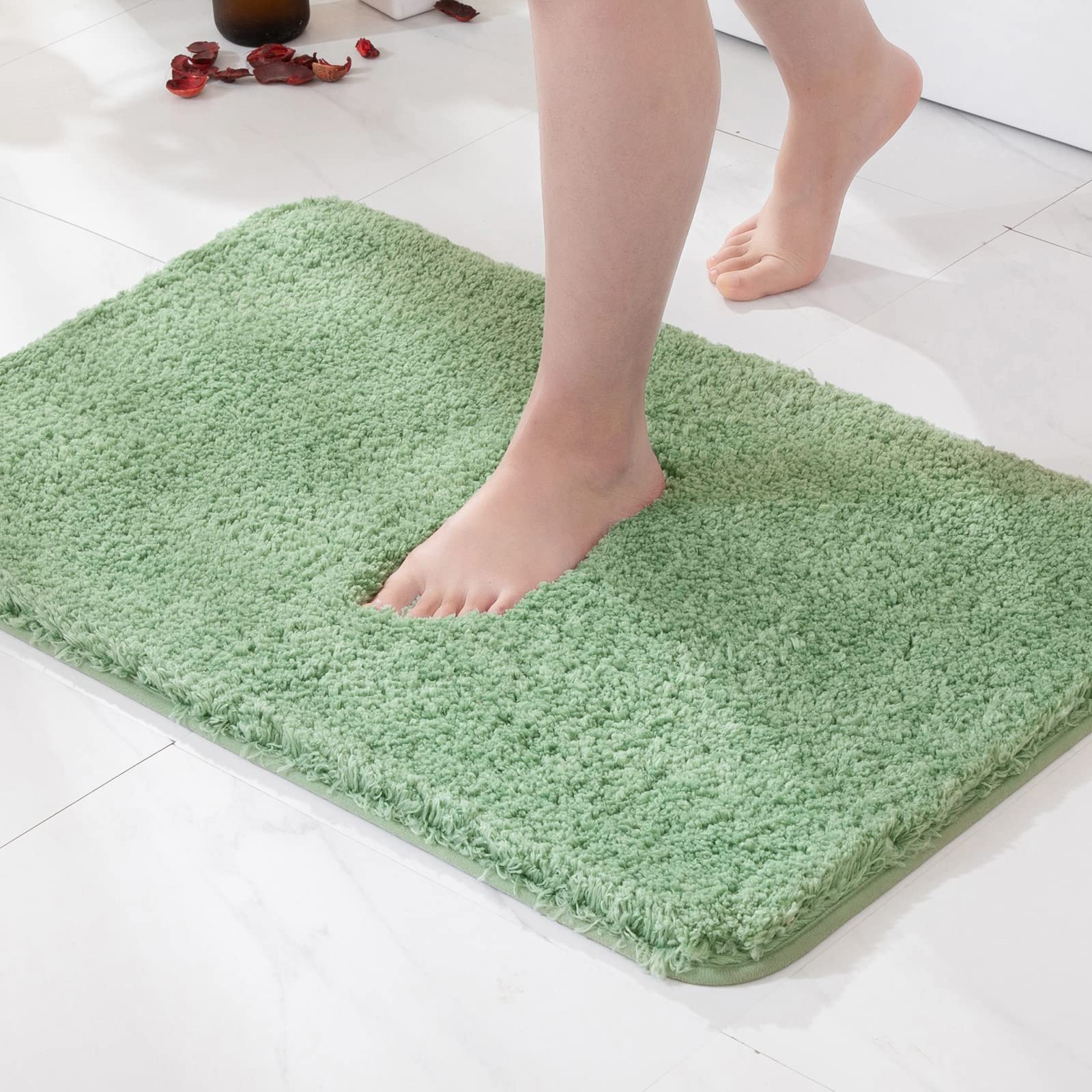 MIULEE 2pc 16''x24'' Bath Mats and 24''x44'' Runner Rugs, Non Slip Shaggy Absorbent Bathroom Rugs Set 3 Pieces, Green