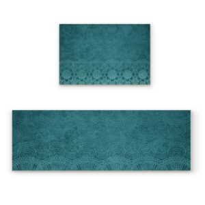 z&l home kitchen rugs and mats non skid set of 2 piece rubber backing floor carpet accent area runner thin low pile indoor doormat aqua teal indian mandala ethnic floral turquoise