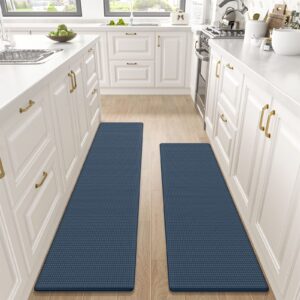 dexi kitchen rug runner mat anti fatigue non skid cushioned comfort standing kitchen mats 2 pieces set waterproof and oil proof floor, easy to clean, 17"x59"+17"x79", blue