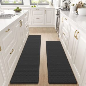 DEXI Kitchen Rugs Anti Fatigue Cushioned Comfort Standing Mats 2 Pieces Set Waterproof Runner Mats Easy to Clean 17"x59"+17"x79" Black