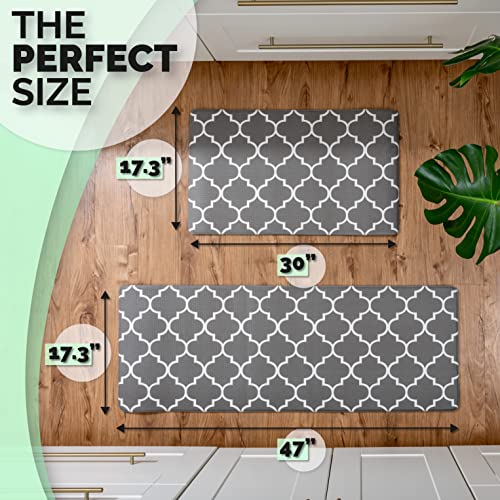 KitchenLit Kitchen Mat (2 PCS), Cushioned Anti Fatigue Kitchen Rug, Stainproof Kitchen Rugs and Mats Non Skid Washable, Memory Foam Kitchen Rug Set, Heavy Duty Black Rugs for Kitchen, Office