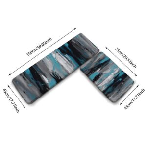 QIAOQIAO 2 Pcs Kitchen Rug Set, Teal Gray Black and White Abstract Non-Slip Kitchen Mats and Rugs Soft Flannel Non-Slip Area Runner Rugs Washable Durable Doormat Carpet