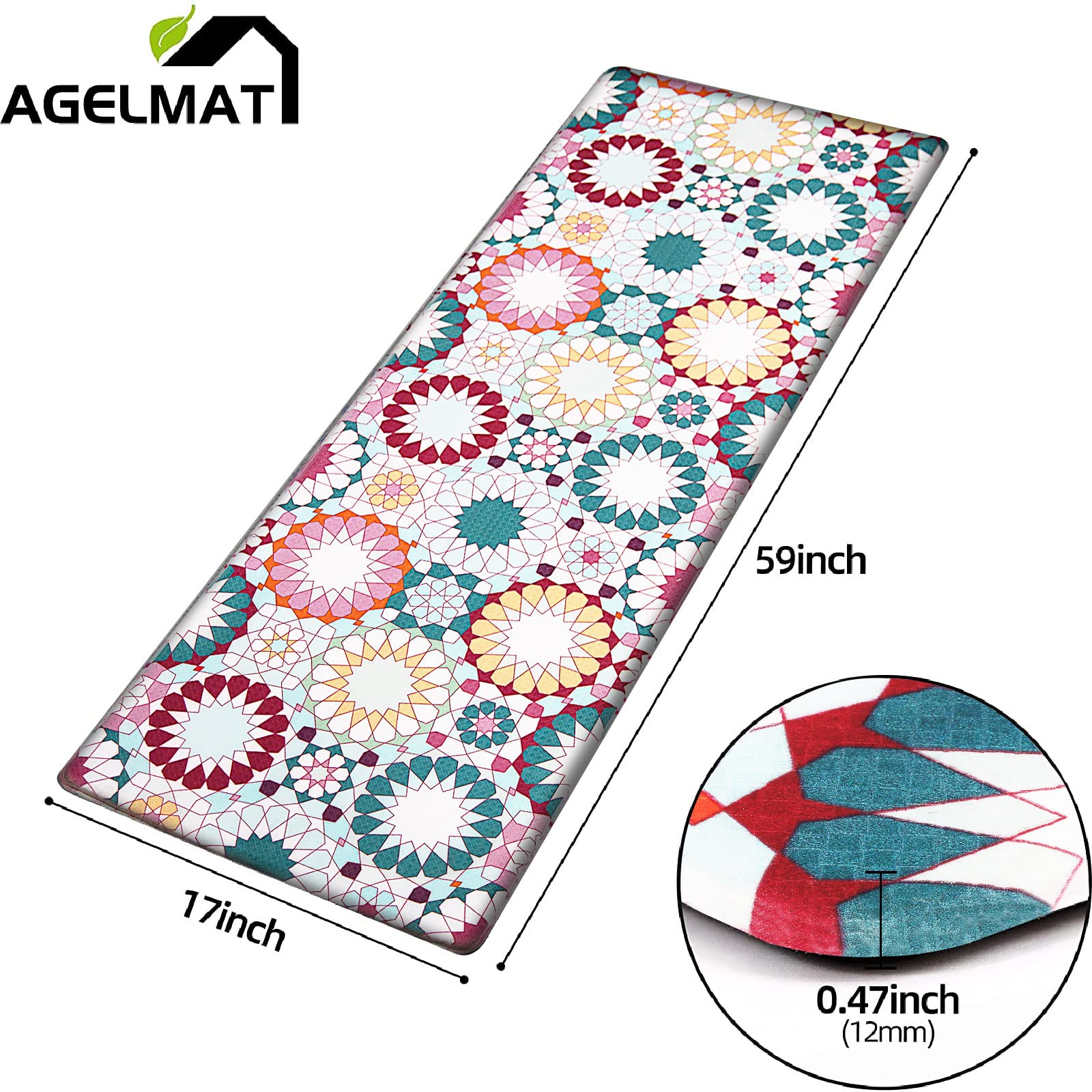 Runner Rug,17" x59" Memory Foam Laundry Room Rug for Floor Bohe Extra Thick Kitchen Mat,PVC Water Proof/No Slip/Anti Fatigue Throw Carpet for Kitchen Laundry Sink (Red)