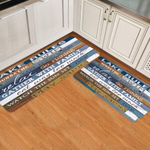 wood plank characters kitchen rug set kitchen mats cushioned anti fatigue vintage wooden lake rules mats for standing waterproof microfiber easy to clean 2 pieces 23.6x35.4inch+23.6x70.9inch