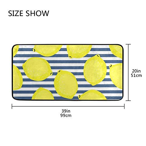 Kitchen Rugs Yellow Lemons with Blue Stripes Design Non-Slip Soft Kitchen Mats Bath Rug Runner Doormats Carpet for Home Decor, 39" X 20"
