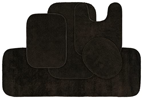 Garland Rug Traditional Plush 5 Piece Nylon Washable Bathroom Rug Set Chocolate