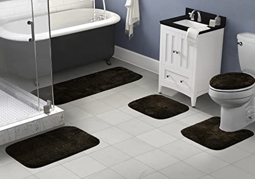 Garland Rug Traditional Plush 5 Piece Nylon Washable Bathroom Rug Set Chocolate