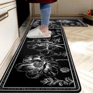 kitchen mat [2 pcs] cushioned anti-fatigue non slip waterproof kitchen rugs, comfort standing mat for kitchen, office, home, laundry, 17.3"x28"+17.3"x47", black and white