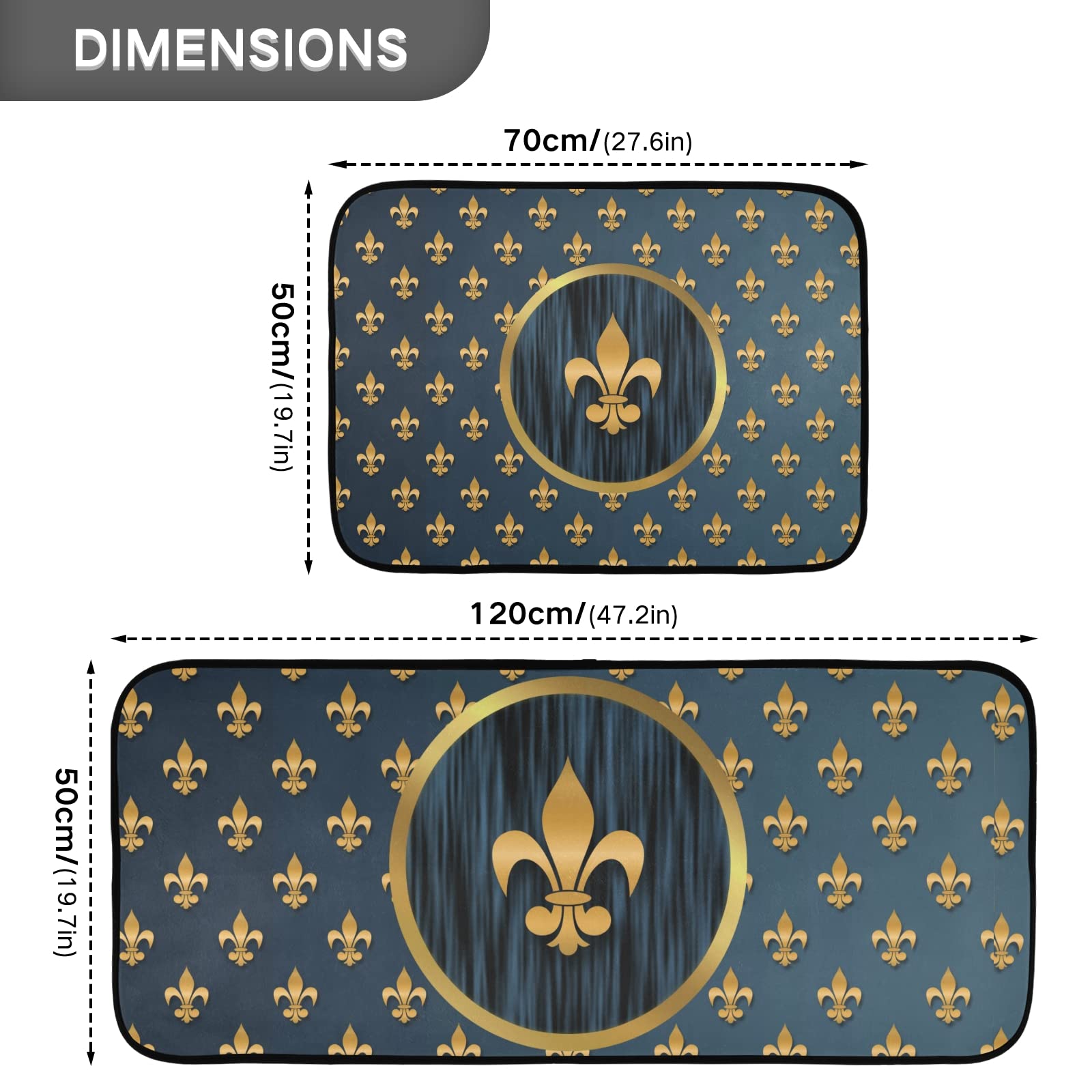 Glaphy Mardi Gras Fleur De Lis Kitchen Rug Set of 2, Washable Non-Slip Personalized Floor Mat Memory Foam Rug for Bedroom Bathroom Laundry Room