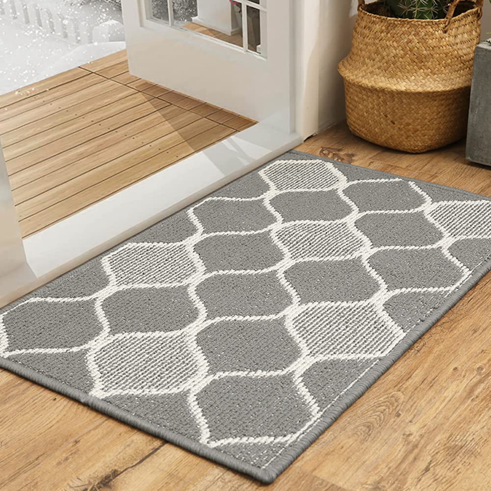 Kitchen Rugs and Mats 2 PCS Non Skid Washable Kitchen Mats Set Resist Dirt Rugs Absorbent Floor Mats for Kitchen,Sink,Entryway 17.3 x 47 + 17.3 x 29 Gray