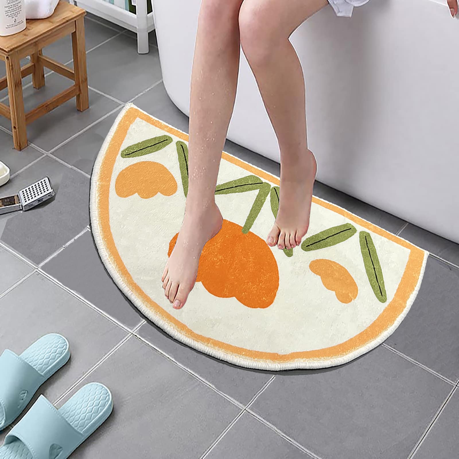 Half Circle Bath Mat Flower Bathroom Rug Non Slip Water Absorbent Super Soft Shaggy Machine Washable Dry Extra Thick Doormat Perfect Absorbant Plush Carpet (24”x16”)
