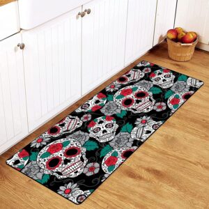 tsytma gothic skull flower kitchen rug non-slip kitchen mats day of the dead halloween kitchen floor mat bathroom rug area mat carpet for home decor 39" x 20"