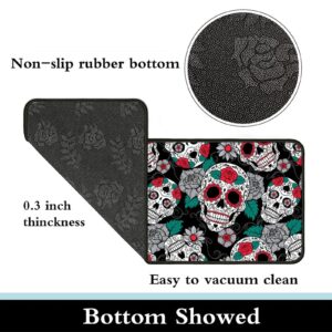 TsyTma Gothic Skull Flower Kitchen Rug Non-Slip Kitchen Mats Day of The Dead Halloween Kitchen Floor Mat Bathroom Rug Area Mat Carpet for Home Decor 39" X 20"