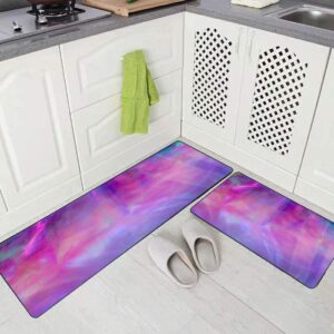 musesh 2 pieces soft kitchen rugs,holographic background light reflection rainbow colors pattern magical marbling iridescent effect washable long kitchen mat set 17"x48"+17"x24" rugs for kitchen floor